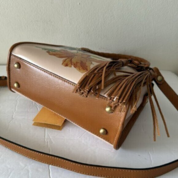 Patricia Nash Bag Paris SatchelParisian Floral Spot Print Cream w Tassel NEW - Picture 10 of 13